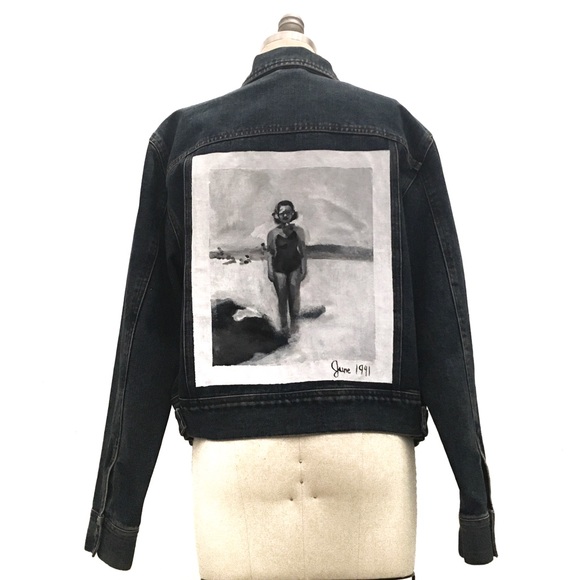 Painted jean jacket vintage photograph handmade - Picture 4 of 5